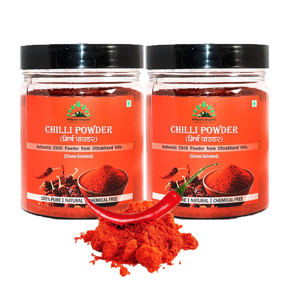 Hillpure Organic Chilli Powder | Authentic Chilli Powder from Uttarakhand Hills | Hand Ground | Preservative Free Perfectly Balanced Chilli Powder with No Added Flavors and Colors | 200 gm + 200 gm